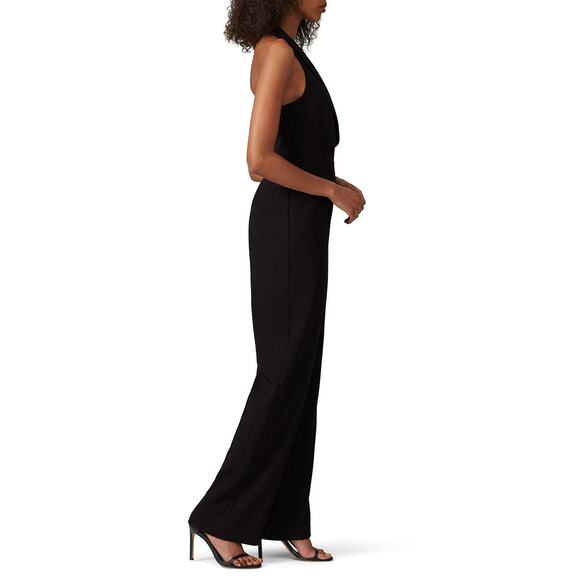 Aidan AIDAN MATTOX Wide Leg Black Crepe Tuxedo Jumpsuit Sleeveless Size 4 - Picture 3 of 12
